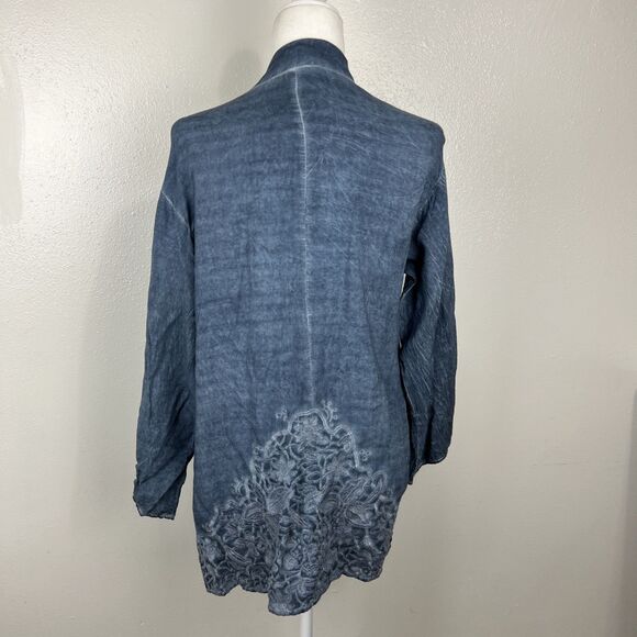 Andree by Unit Cardigan Women Small Bllue Chambray Floral Embroidered Casual - Picture 3 of 15